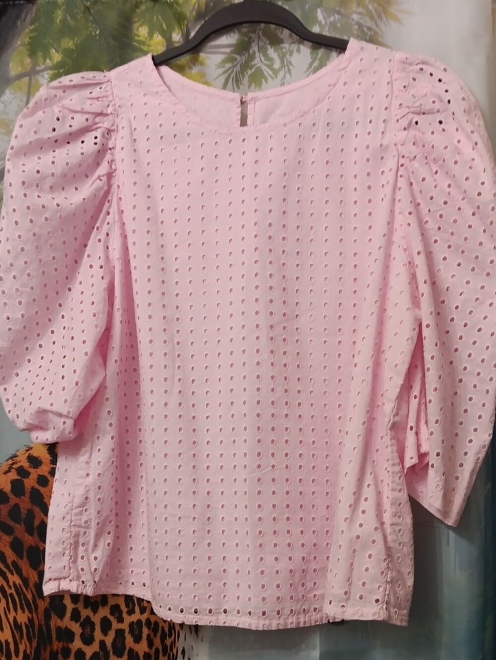 Cotton Candy Puff-Sleeve Eyelet Blouse